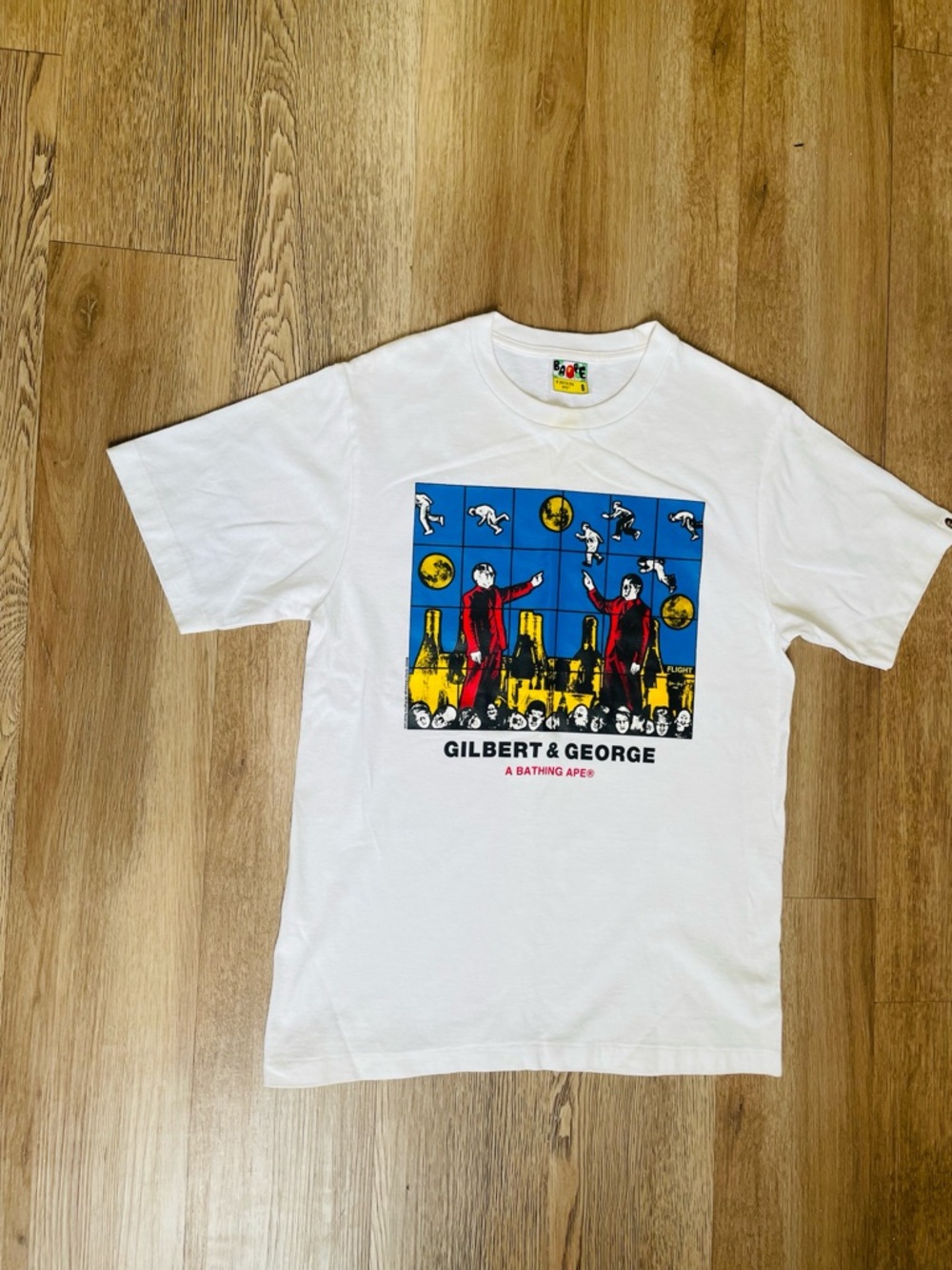 Gilbert & George Graphic Tee - White with Blue, Red & Yellow Art